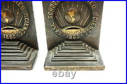 Antique BRONZE BOOKENDS 1880 Case School of Applied Science in Cleveland Ohio