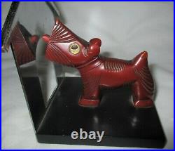 Antique Bakelite Chrome Scottish Terrier Dog Art Statue Sculpture Book Bookends