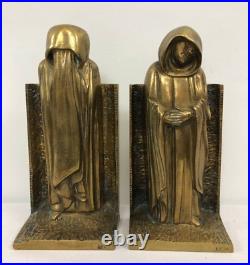 Antique Bookend Catholic Monks Sculpture Blache Art Deco Pair Decor Rare Old 20c