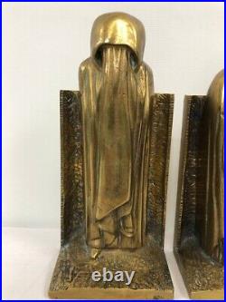 Antique Bookend Catholic Monks Sculpture Blache Art Deco Pair Decor Rare Old 20c
