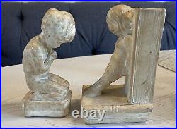 Antique Bookends Boy & Girl Cherub Plaster Very Old RARE Nursery