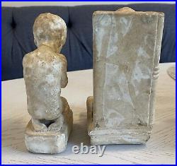 Antique Bookends Boy & Girl Cherub Plaster Very Old RARE Nursery