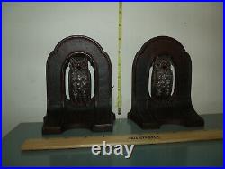 Antique Bradley & Hubbard Cast Iron Owl In Archway Bookends 6 x 5 x 2.5 EXC