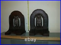 Antique Bradley & Hubbard Cast Iron Owl In Archway Bookends 6 x 5 x 2.5 EXC