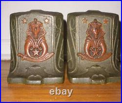 Antique Bradley & Hubbard Or Judd Shriners Sphinx Cast Iron Bookends Art Deco