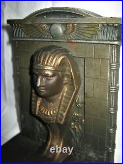 Antique Bradley Hubbard USA Art Deco Sphinx Bookends Cast Iron Egypt B&h Bronze