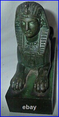 Antique Bradley Hubbard USA Art Deco Sphinx Sculpture Bookends Cast Iron Egypt
