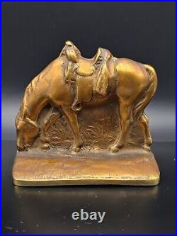 Antique Brass Gilted West Horses Statue Sculpture Bookends Home Office Art Decor