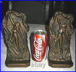 Antique Bronze Chic Nude Bookends Art Deco Lady Sculpture Book Statue Gay Ends