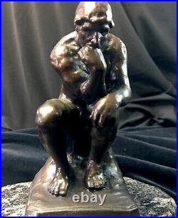 Antique Bronze NUDE THE THINKER bookends Galvano Bronze clad Original 1889-1920