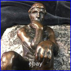 Antique Bronze NUDE THE THINKER bookends Galvano Bronze clad Original 1889-1920