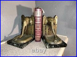 Antique Bronze On Marble Elephant Bookends