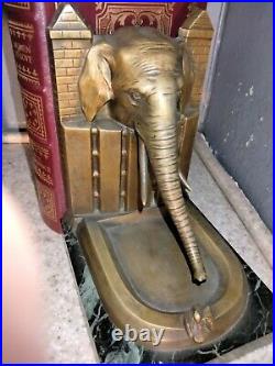 Antique Bronze On Marble Elephant Bookends