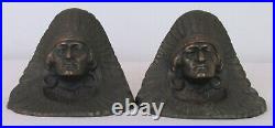 Antique Cast Bronze/Copper Finish Indian Chief Bookends 1920s