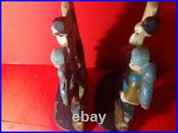 Antique Cast Iron Blacksmith Foundry Lady Iron Worker Bookends