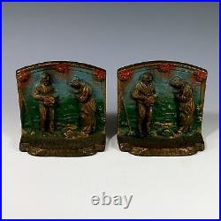 Antique Cast Iron Cold Painted Bookends, Original Finish, Hubley