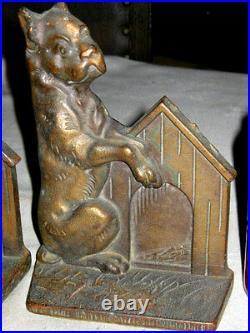 Antique Cast Iron Dog House Art Bookends Bronze Sculpture Statue Hubley Deco