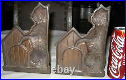 Antique Cast Iron Dog House Art Bookends Bronze Sculpture Statue Hubley Deco