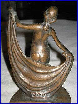 Antique Cast Iron Nude Lady Bust Dancing Bookends Bronze Art Deco Sculpture Book