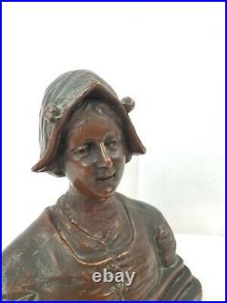 Antique Cast Maiden Lady Bust Statue Bookend Bronze metal