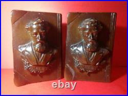 Antique Charles Dickens Bronze Statue Bust Bookends