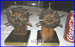 Antique Chase Art Deco Bakelite Brass Roulette Nautical Sea Ship Wheel Bookends