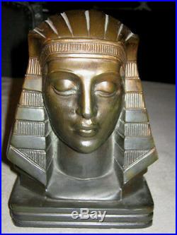 Antique Egyptian Revival Art Deco Nude Lady Bust Art Statue Sculpture Bookends