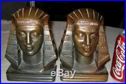 Antique Egyptian Revival Art Deco Nude Lady Bust Art Statue Sculpture Bookends
