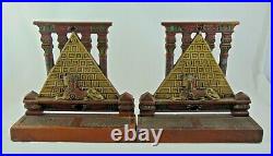 Antique Egyptian Revival Cast Iron Judd Bookends Sphinx Pyramid Art Deco 6high