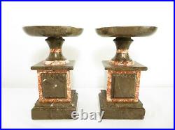 Antique FRENCH MARBLE GARNITURE PAIR or CANDLE HOLDER PEDESTAL Bookend Art Deco