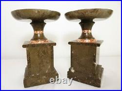 Antique FRENCH MARBLE GARNITURE PAIR or CANDLE HOLDER PEDESTAL Bookend Art Deco