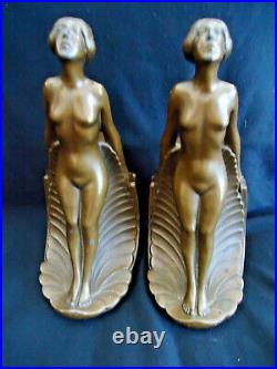 Antique Frankart Art Deco Bookends Nymphs And Leaves- Bronze Finish #518