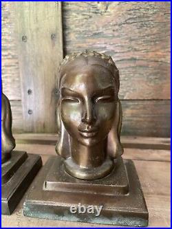 Antique Frankart Inc Art Deco Lady Bookends Brass Bronze Mid Century Modern