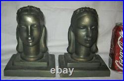 Antique Frankart Inc. USA Art Deco Lady Bust Head Statue Sculpture Book Bookends