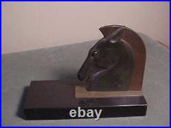 Antique French Art Deco Bronze Book-ends Roman Horse Head On Marble E. Guy