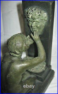Antique French Art Deco Bronze Lady Bacchus Wine Water Fountain Statue Bookends