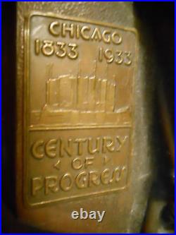 Antique French Art Deco Jester Bookends Original Labels 1833-1933 Chicago Fair