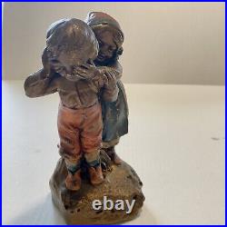 Antique Galvano Bronze Clad Bookends Children Guess Who Peekaboo Polychrome