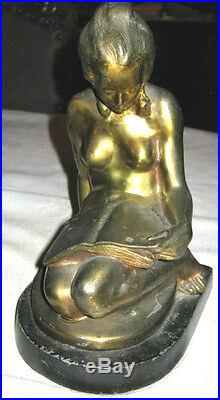 Antique Gay Chic Nude Lady Ronson Art Deco Statue Sculpture Bookends Bronze