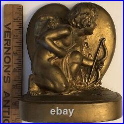 Antique Gregory Allen Cupid Bookends Armor Nouveau Deco Bronze Clad Angels VTG