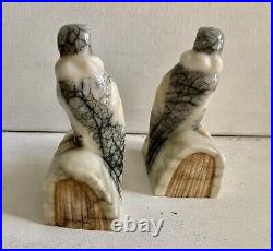 Antique Hand Carved Italian Marble Eagle Bookends Handsome Matching Set