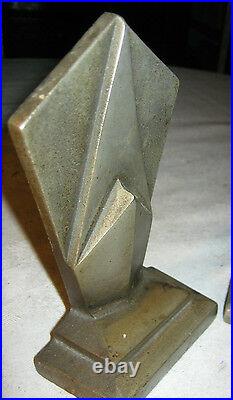 Antique Hubley Geometric Cast Iron Chrome Art Deco Building Statue Bookends Tool