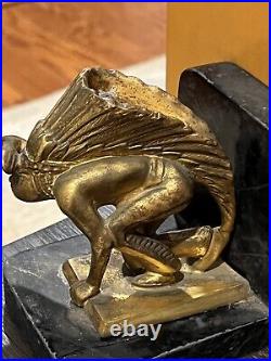 Antique Indian Scout Bookends FRENCH France Circa 1930 Brass RARE BOOKENDS