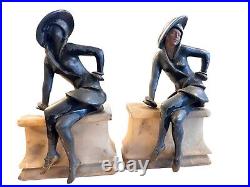 Antique J. B. Hirsch Art Deco Bookend Pair Sophisticated Lady In Circa. 1920