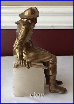 Antique JB Hirsch Spelter Art Deco Pirate Bookend with Celluloid Face on Marble