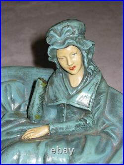 Antique Jb Hirsch Lady Dress Bust Chair Art Sculpture Statue Bookends Deco Couch