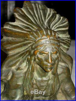 Antique Kbw Bronze American Indian War Chief Art Statue Sculpture Rifle Bookends