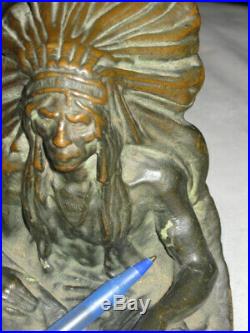 Antique Kbw Bronze American Indian War Chief Art Statue Sculpture Rifle Bookends