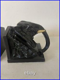 Antique L. V. ARONSON 1922 Elephant Head Bookend Art Deco Metal Black Enamel