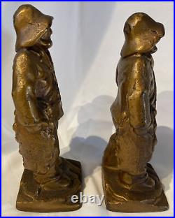 Antique Littco Old Salt Fishermen Cast Iron Bronze Finish Bookends Circa 1920's